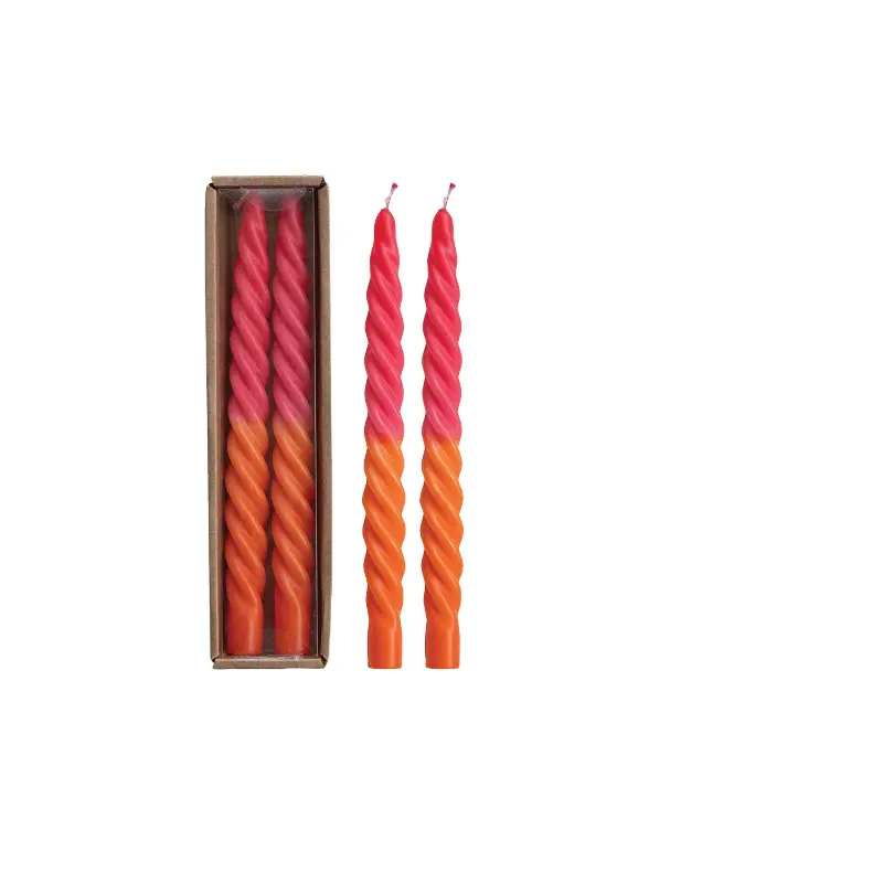Unscented Twisted Taper Candle - Pink and Orange