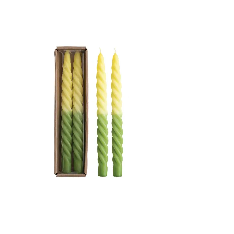 Unscented Twisted Taper Candles - Green and Yellow