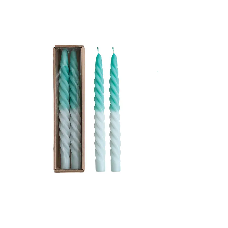 Unscented Twisted Taper Candle - Teal and White