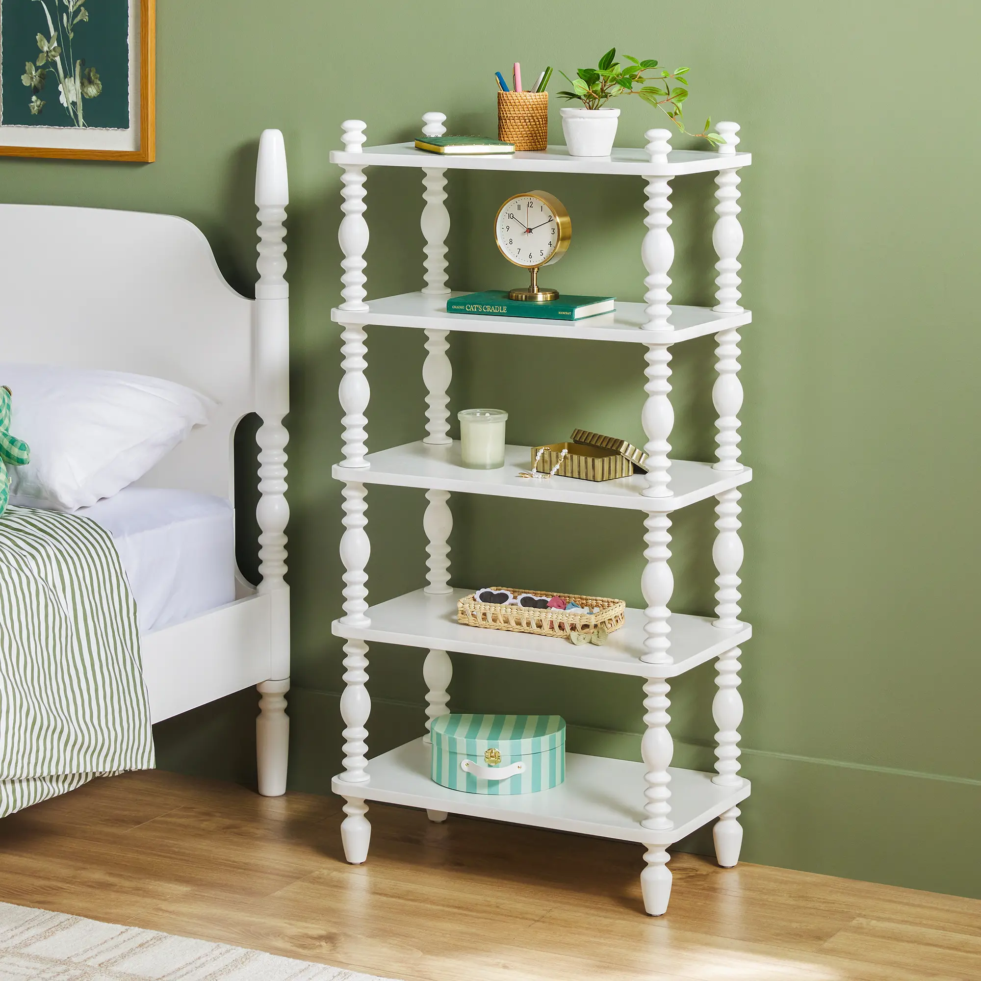 WEVIV41482WH1 Vivienne White Wood Spindle Short Bookshelf-2