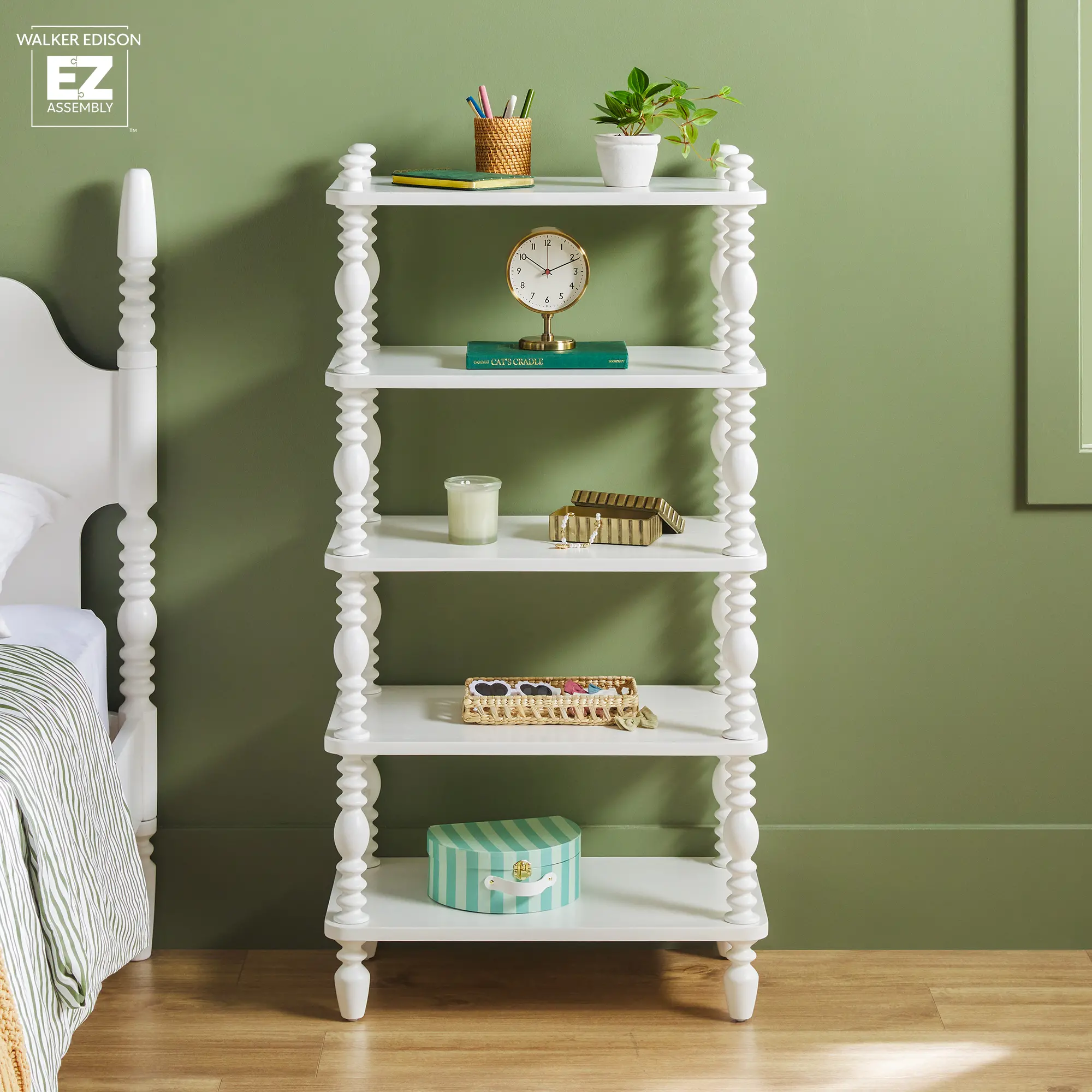 WEVIV41482WH1 Vivienne White Wood Spindle Short Bookshelf-3