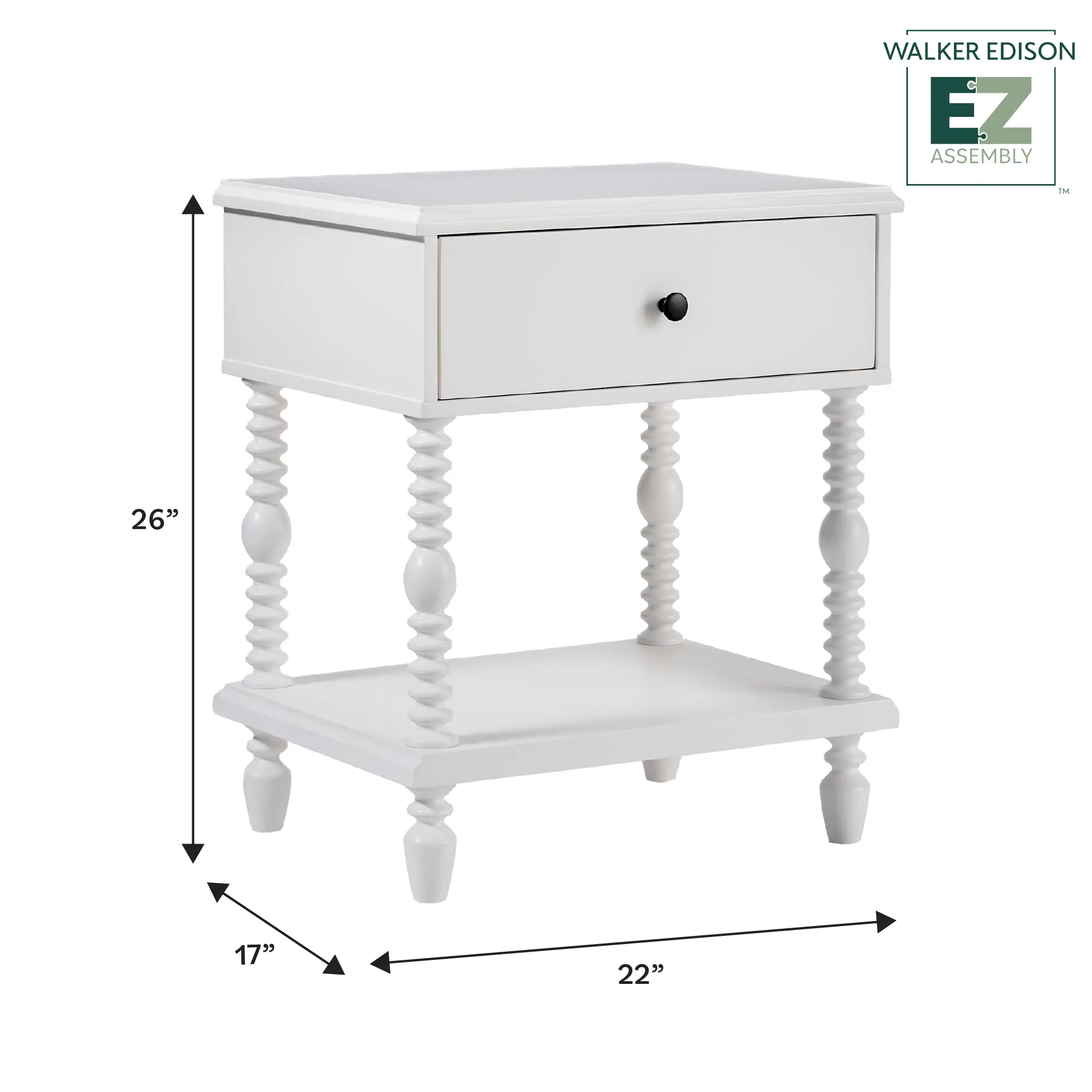 WEVIV011D2WH1 Vivienne White Wood Spindle 1-Drawer Nightstand-10