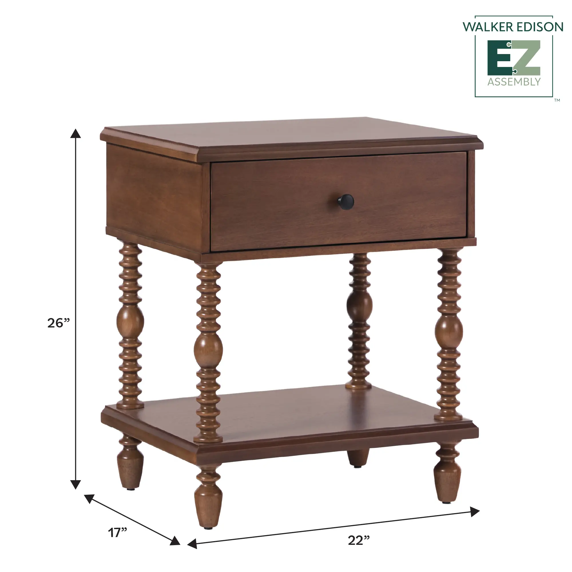 WEVIV011D2BR1 Vivienne Dark Wood Spindle 1-Drawer Nightstand-10