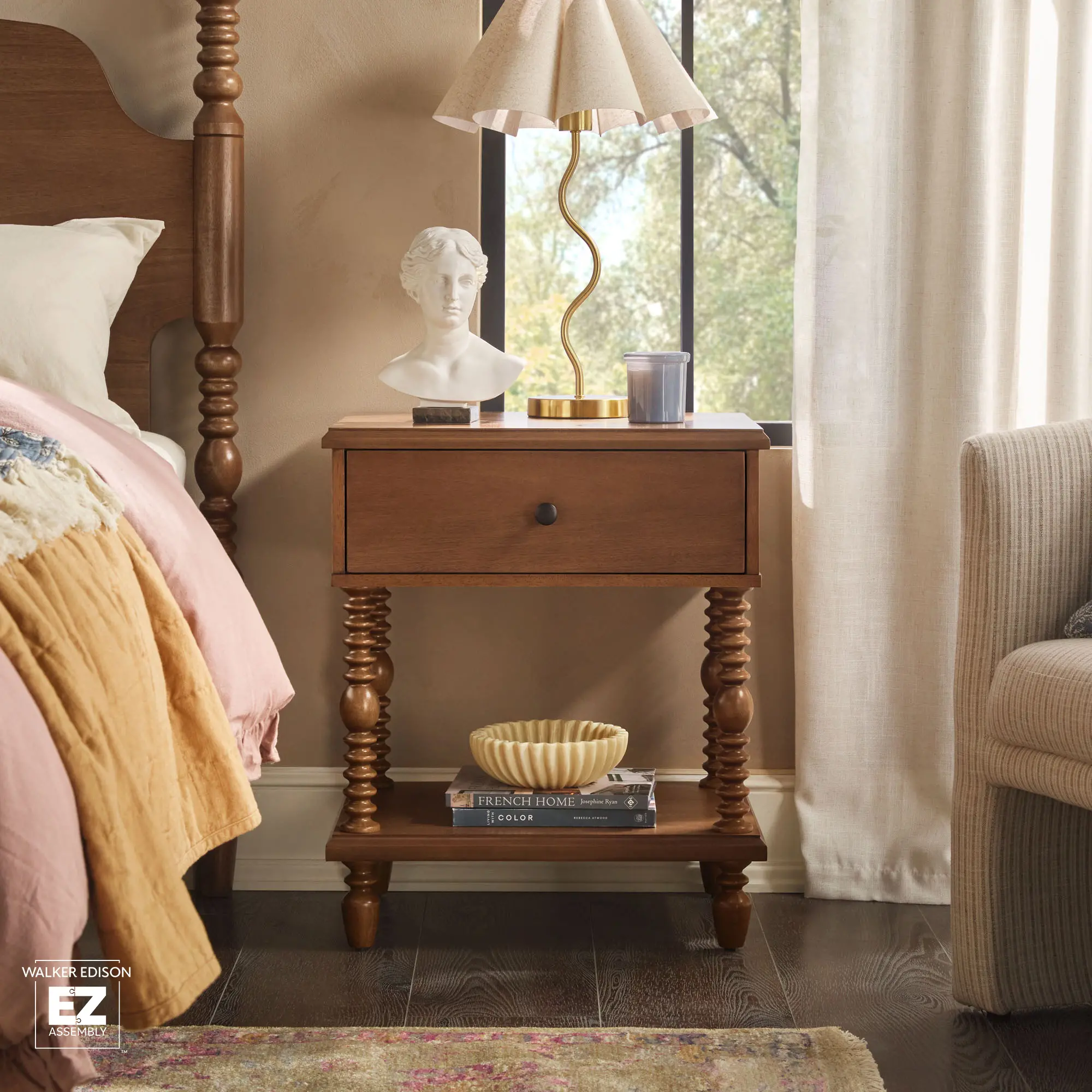 WEVIV011D2BR1 Vivienne Dark Wood Spindle 1-Drawer Nightstand-4