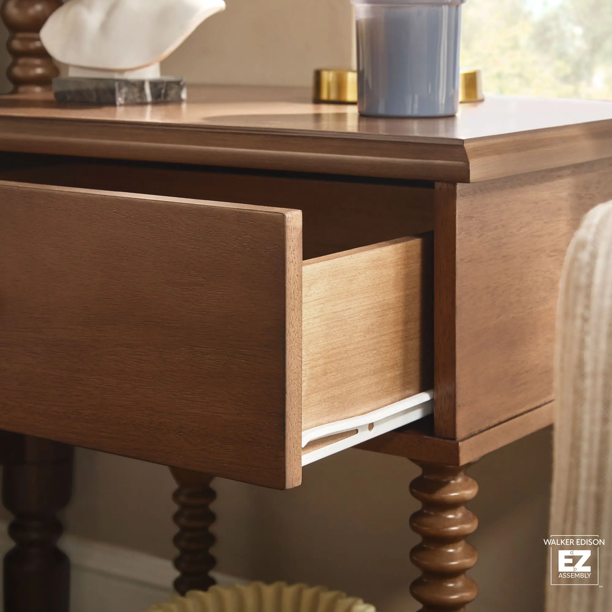 WEVIV011D2BR1 Vivienne Dark Wood Spindle 1-Drawer Nightstand-7