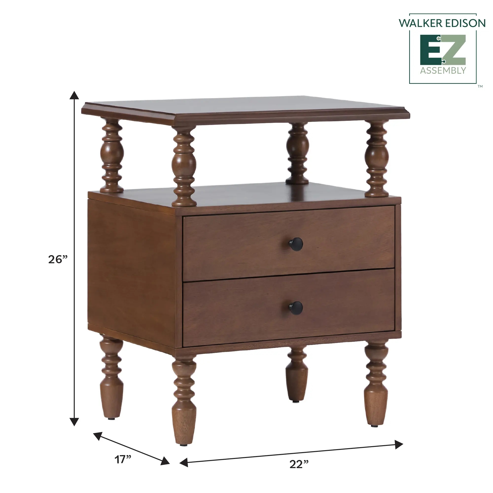 WEVIV012D2BR1 Vivienne Dark Wood Spindle 2-Drawer Nightstand-10