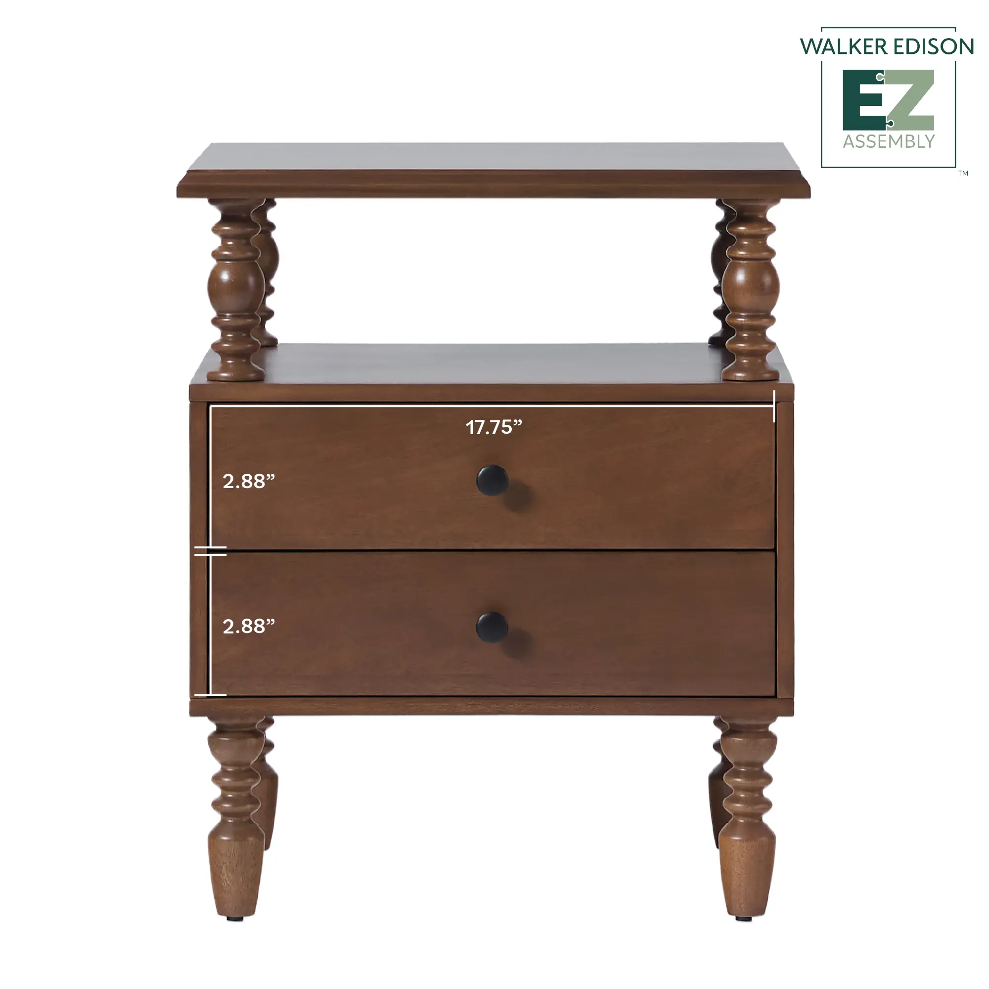 WEVIV012D2BR1 Vivienne Dark Wood Spindle 2-Drawer Nightstand-11