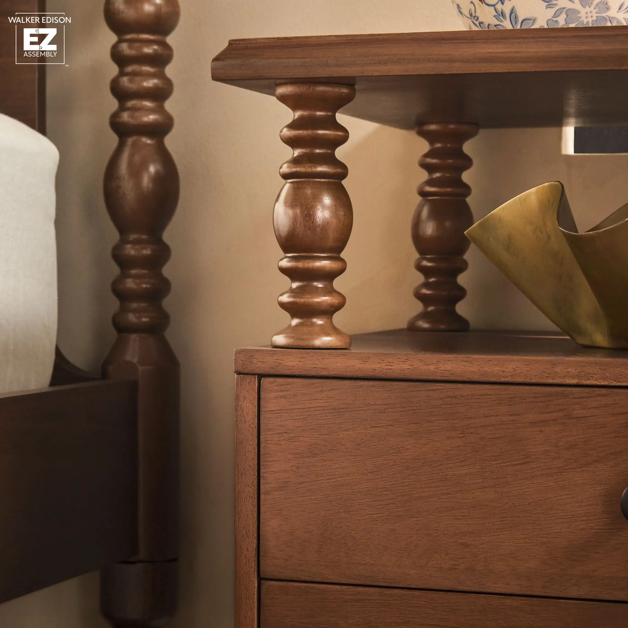 WEVIV012D2BR1 Vivienne Dark Wood Spindle 2-Drawer Nightstand-5