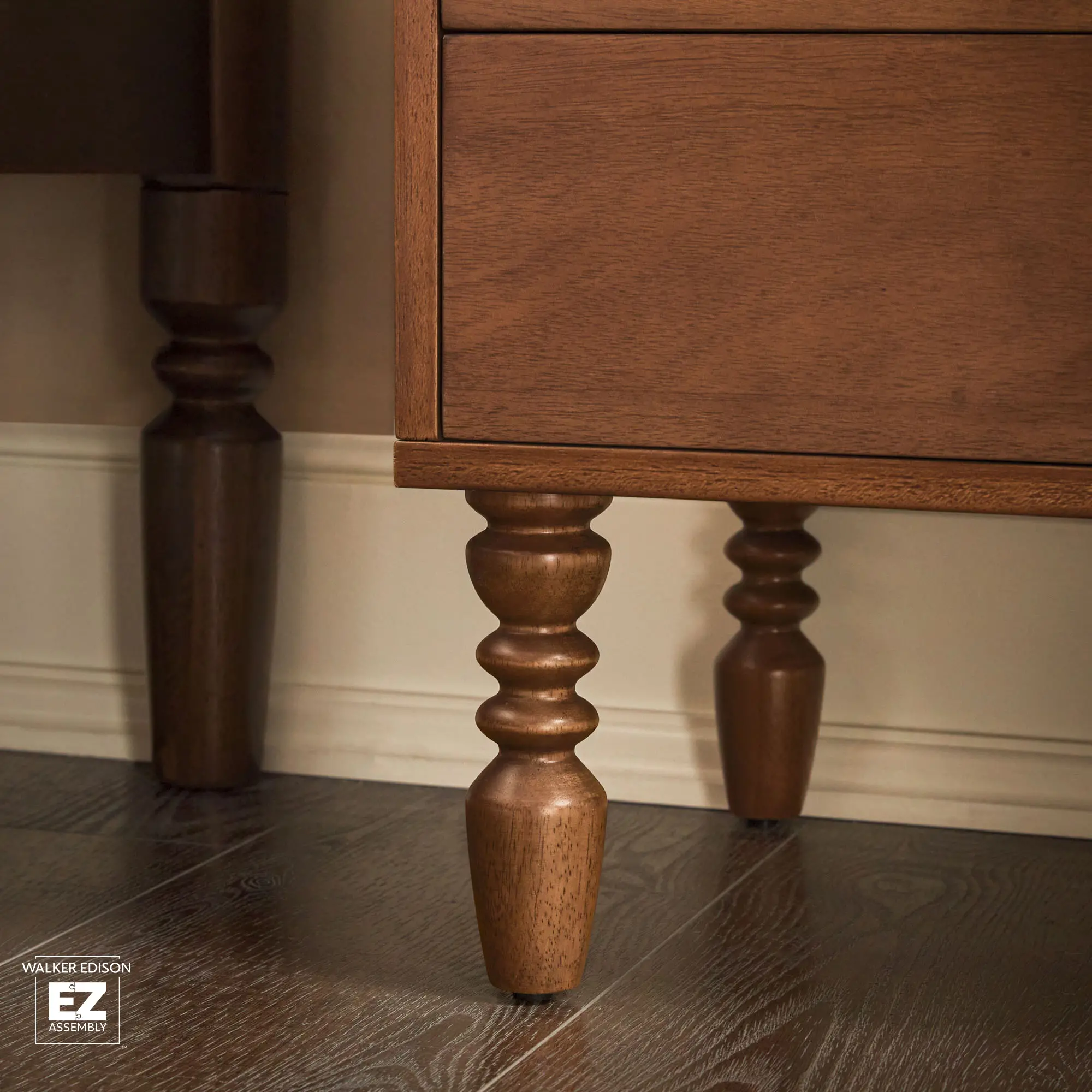 WEVIV012D2BR1 Vivienne Dark Wood Spindle 2-Drawer Nightstand-8