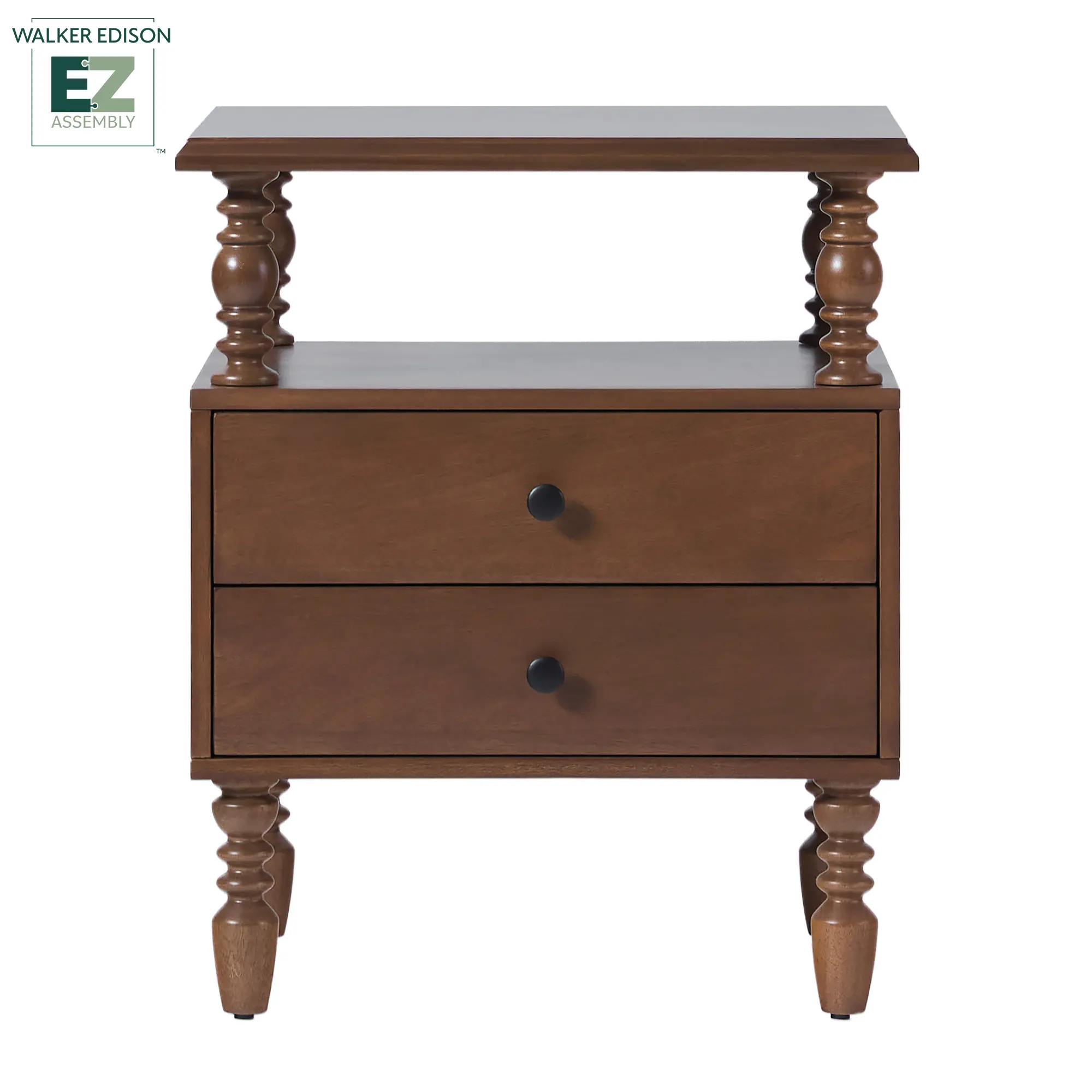 WEVIV012D2BR1 Vivienne Dark Wood Spindle 2-Drawer Nightstand-1