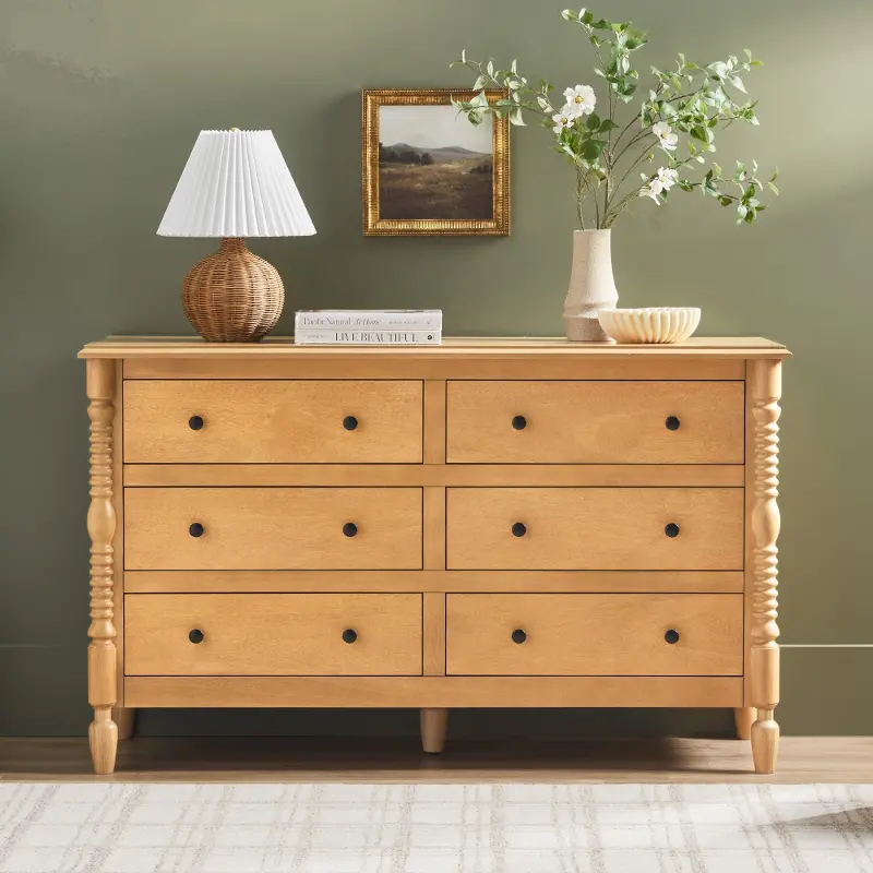 Vivienne Natural Wood Spindle 6-Drawer Dresser