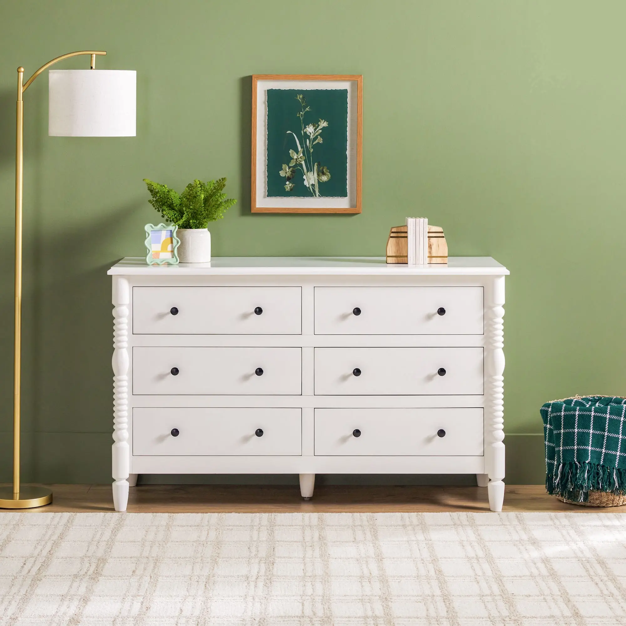 WEVIV026D2WH1 Vivienne White Wood Spindle 6-Drawer Dresser-2