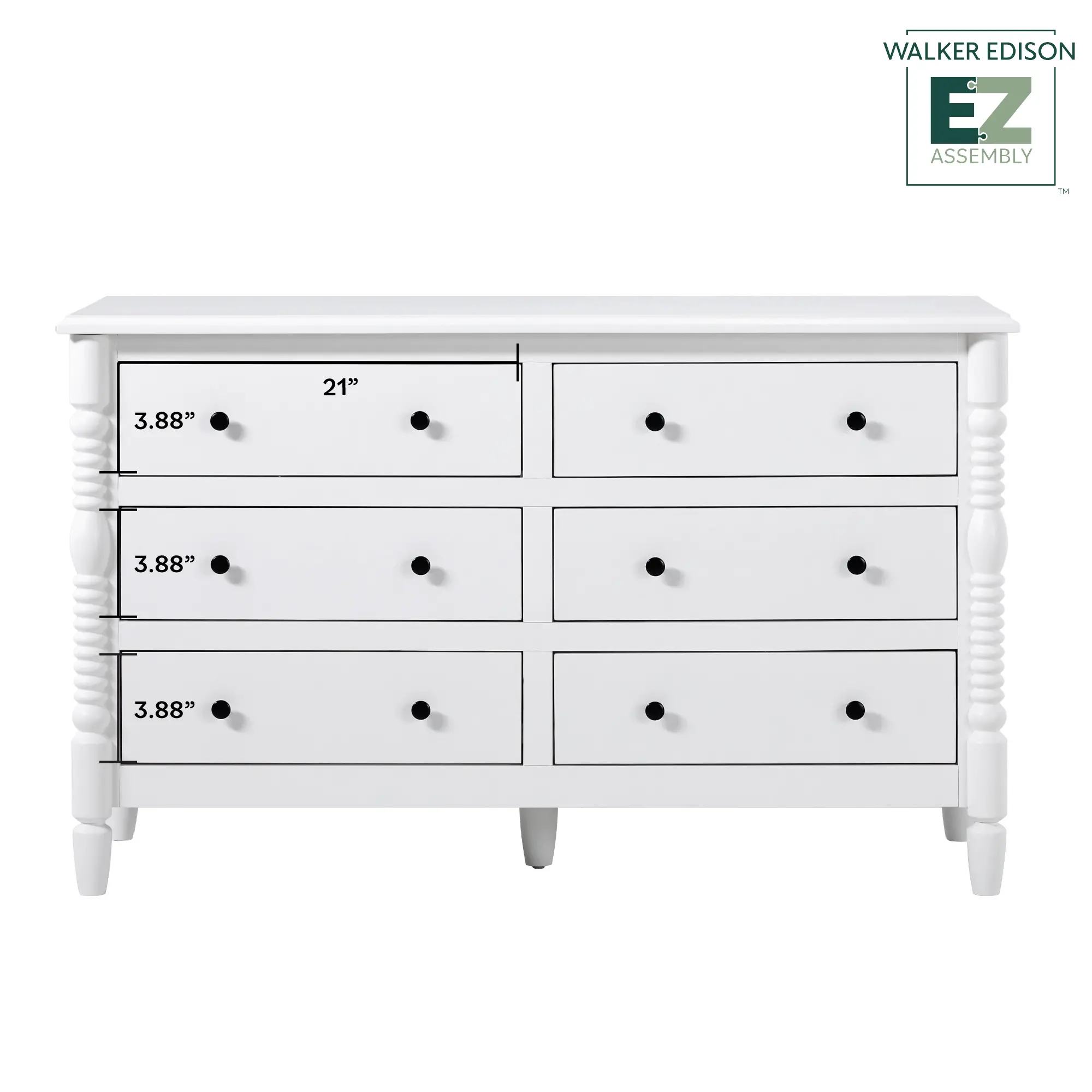 WEVIV026D2WH1 Vivienne White Wood Spindle 6-Drawer Dresser-10