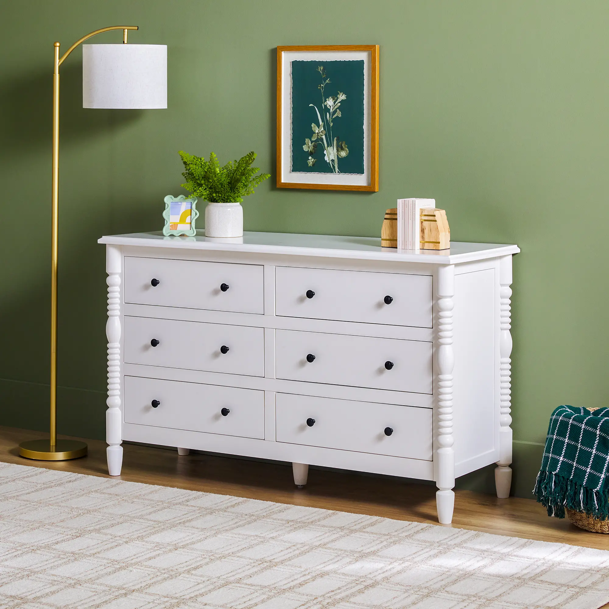 WEVIV026D2WH1 Vivienne White Wood Spindle 6-Drawer Dresser-3