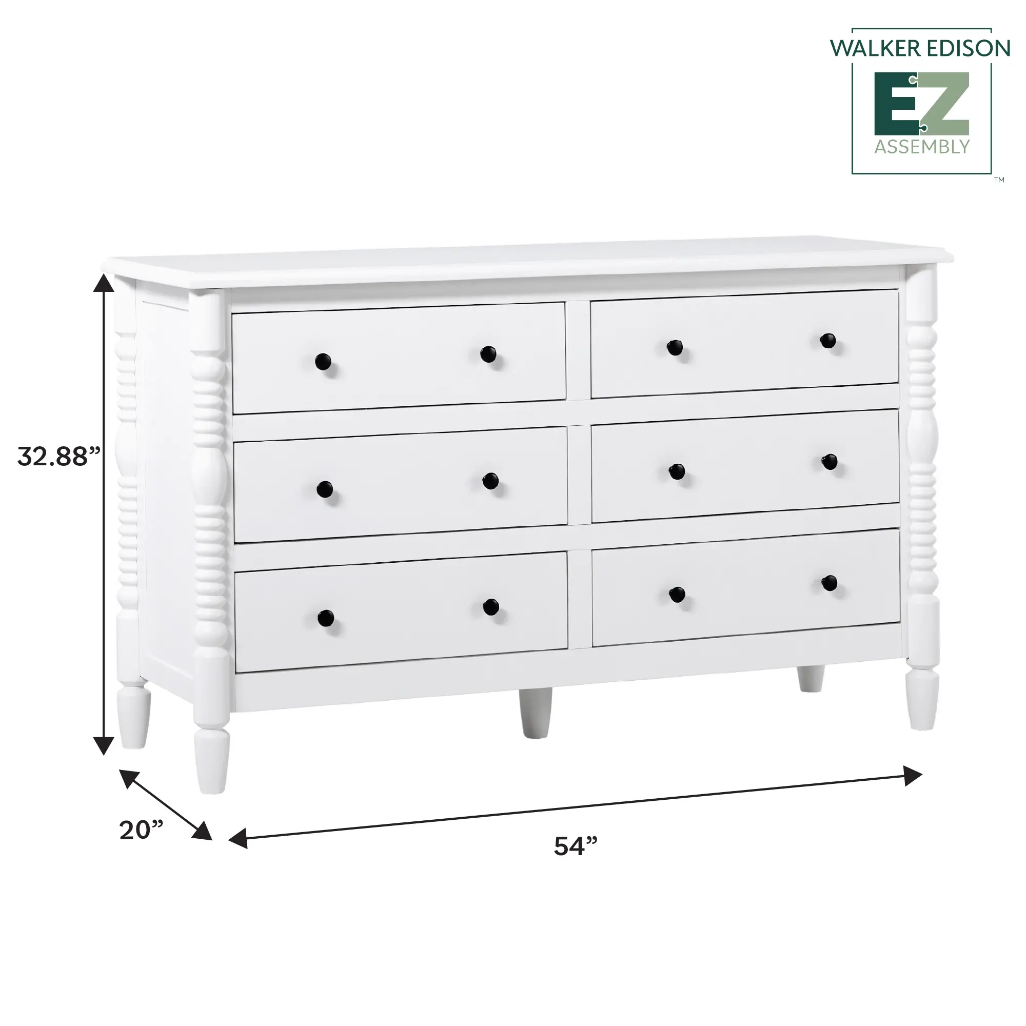 WEVIV026D2WH1 Vivienne White Wood Spindle 6-Drawer Dresser-9