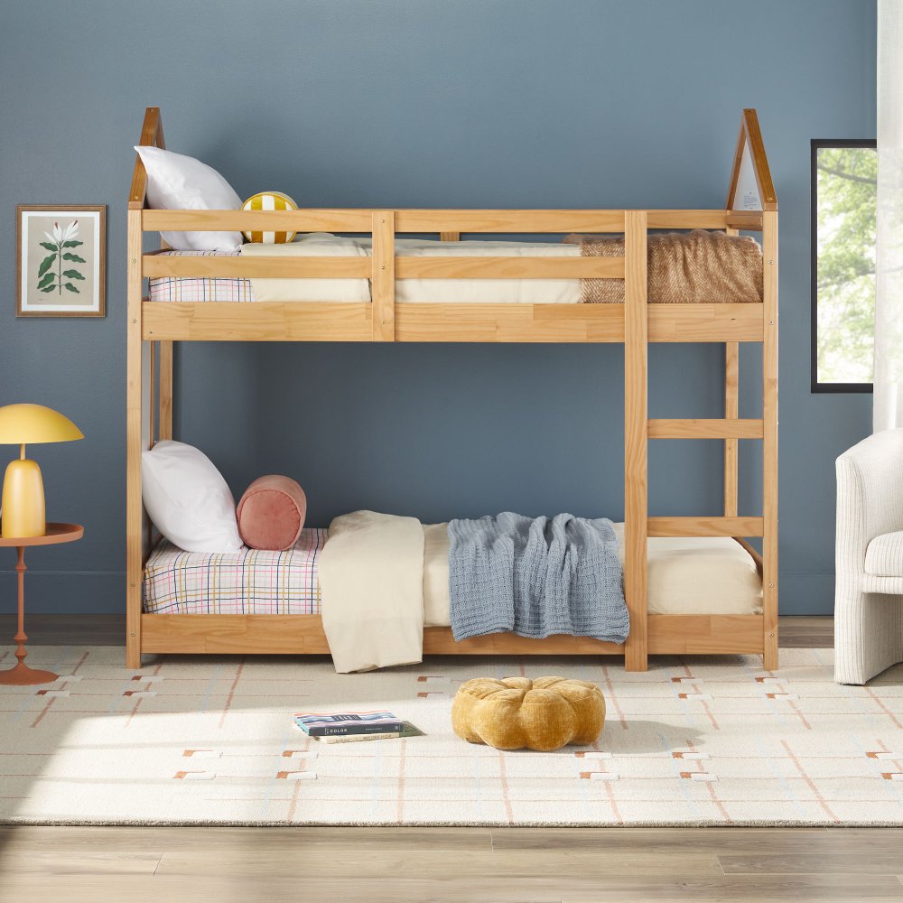 Skyler Natural Pine House Twin over Twin Bunk Bed