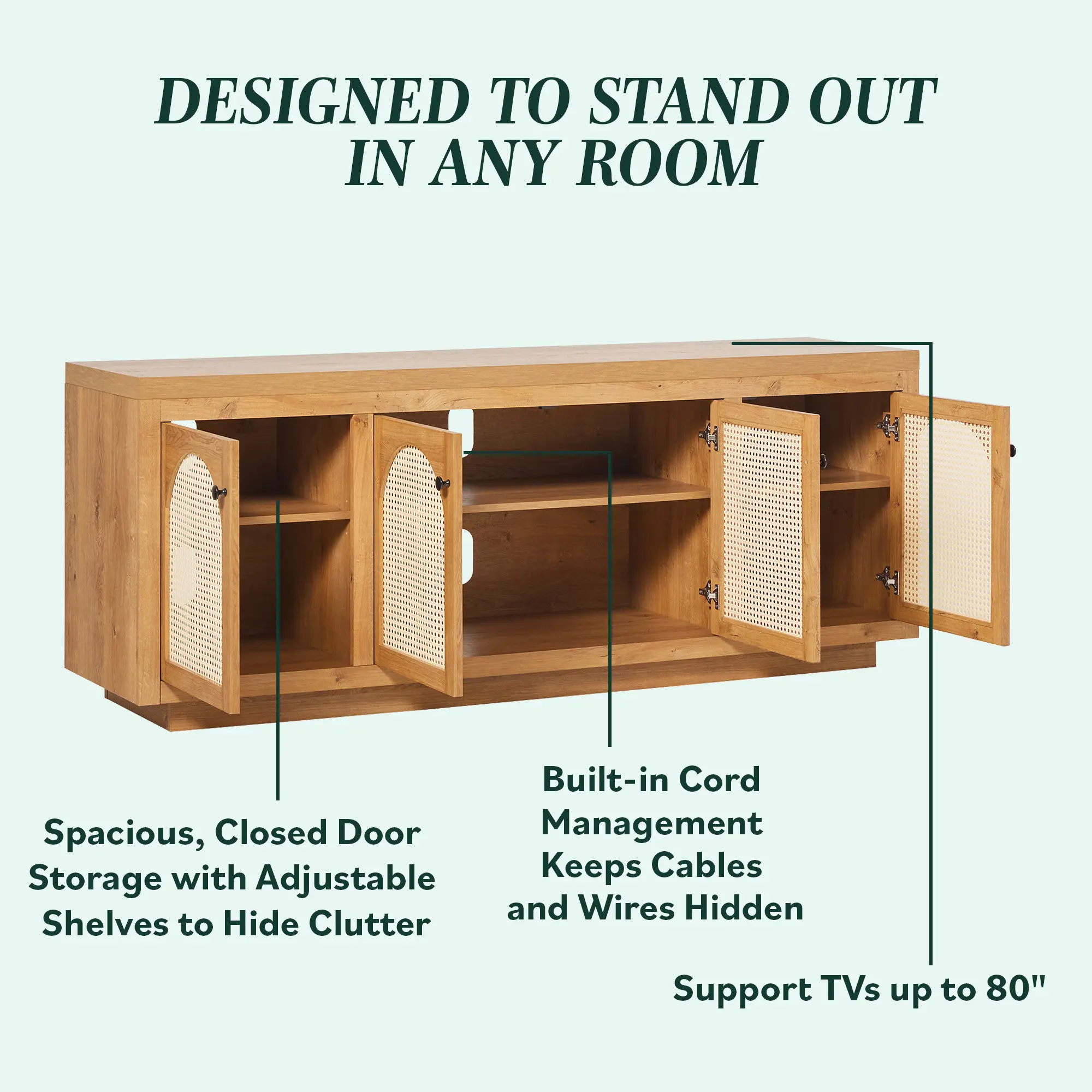 WESAS21704EO1 Sasha English Oak 70  TV Stand with Rattan Doors-12