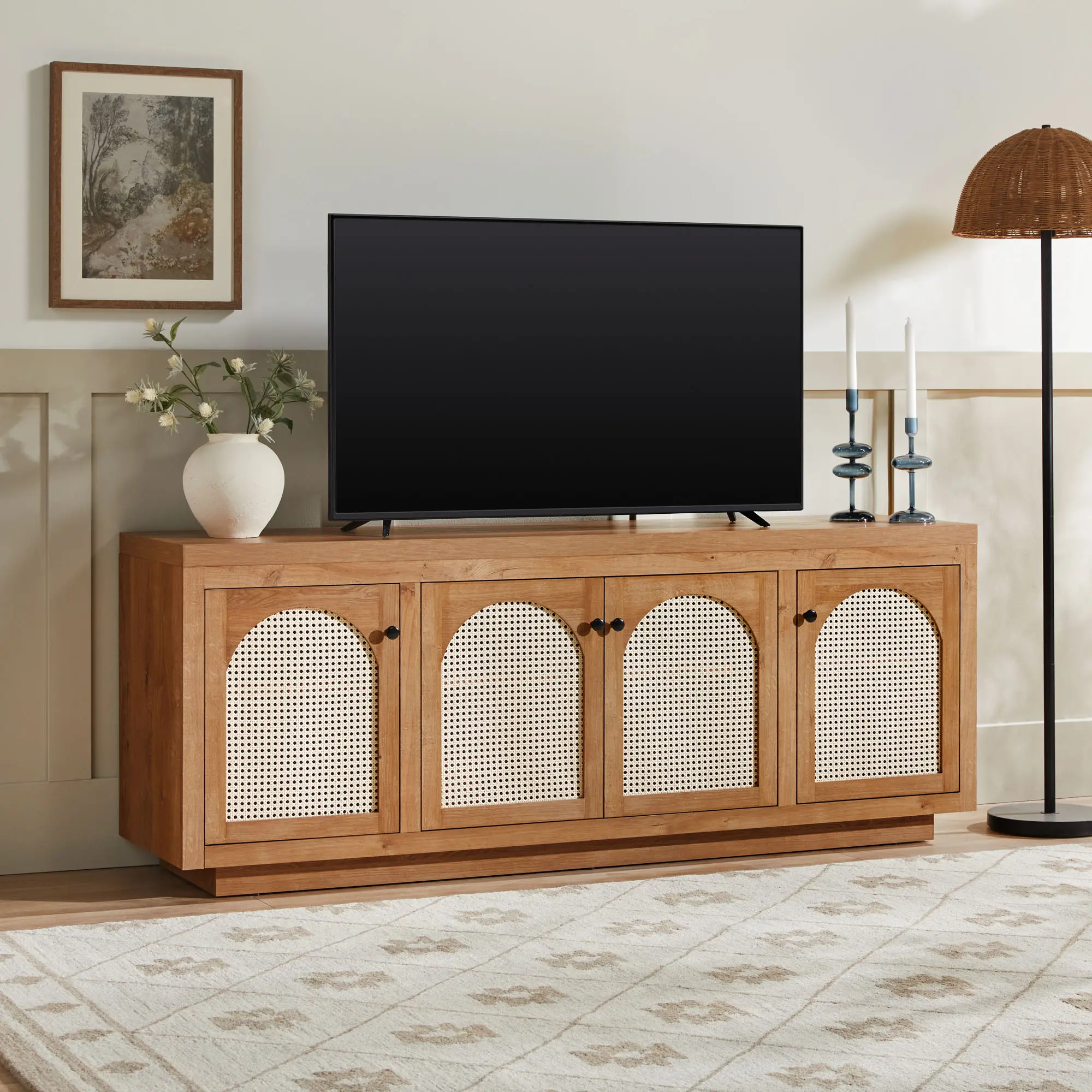 WESAS21704EO1 Sasha English Oak 70  TV Stand with Rattan Doors-3