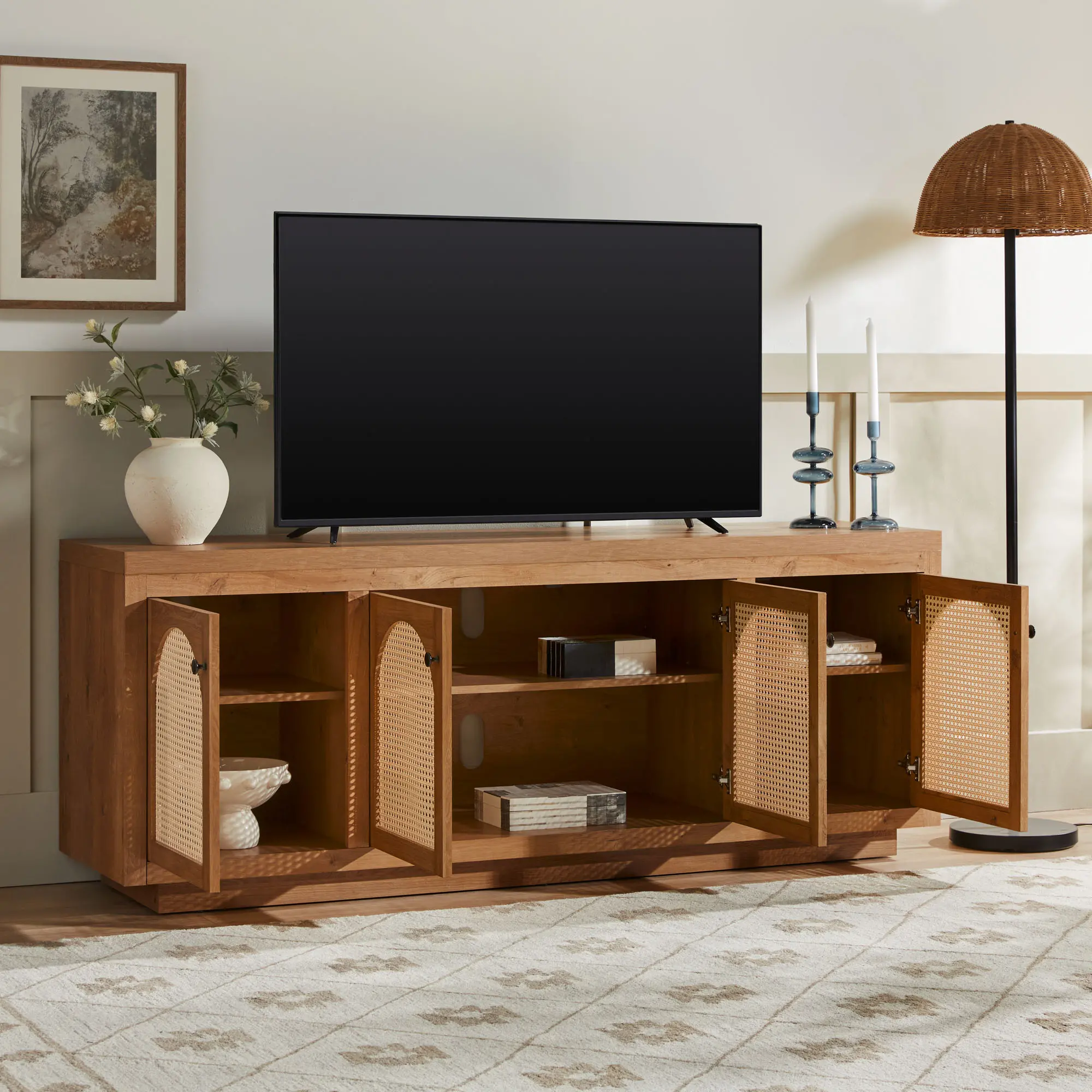 WESAS21704EO1 Sasha English Oak 70  TV Stand with Rattan Doors-4