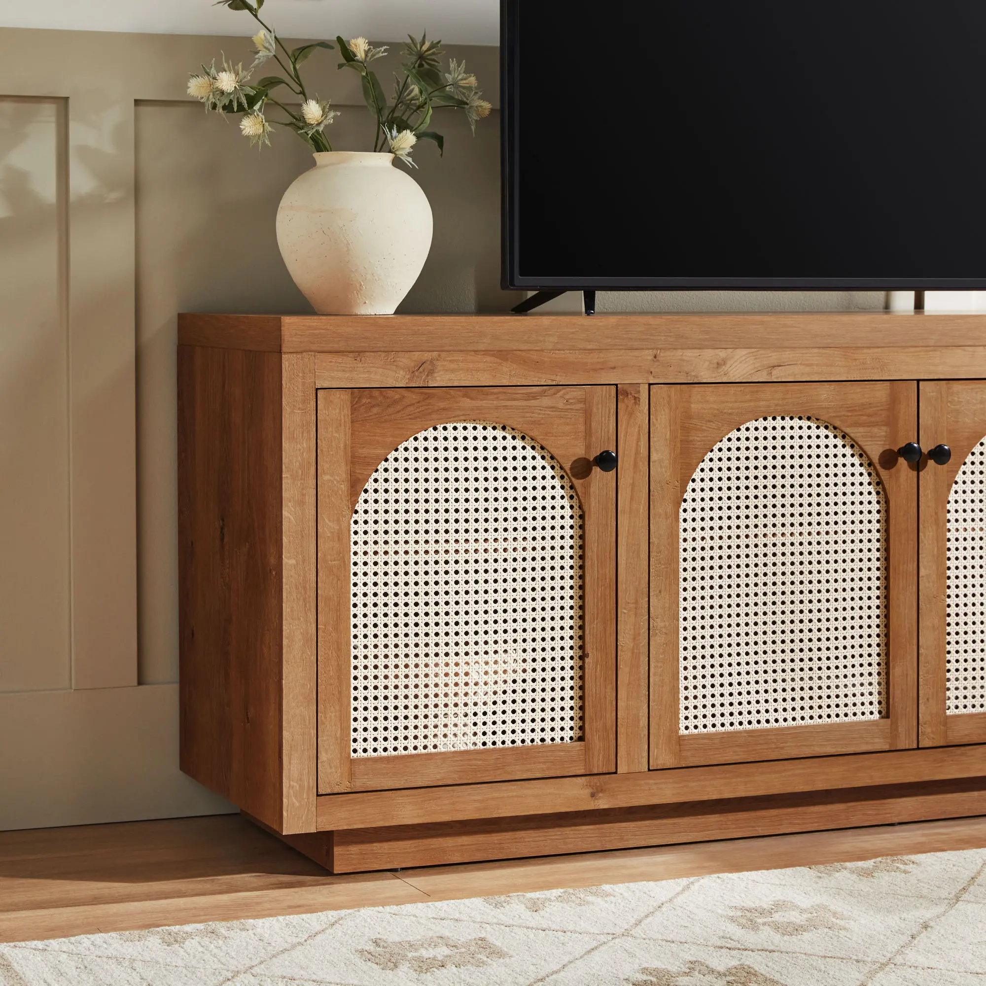 WESAS21704EO1 Sasha English Oak 70  TV Stand with Rattan Doors-5