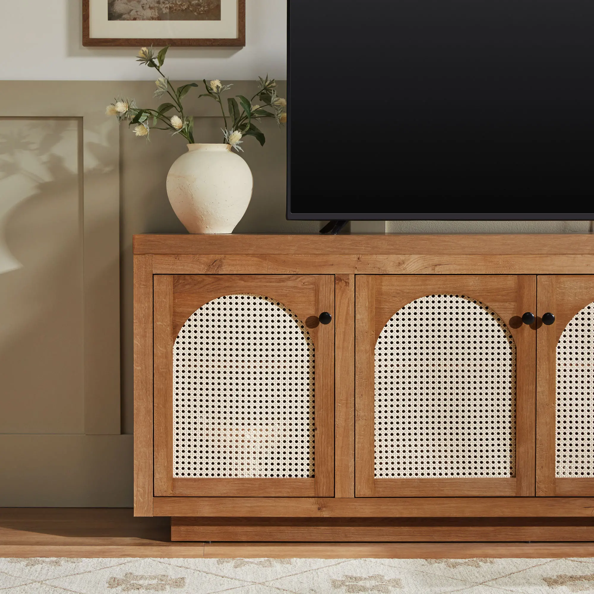 WESAS21704EO1 Sasha English Oak 70  TV Stand with Rattan Doors-6