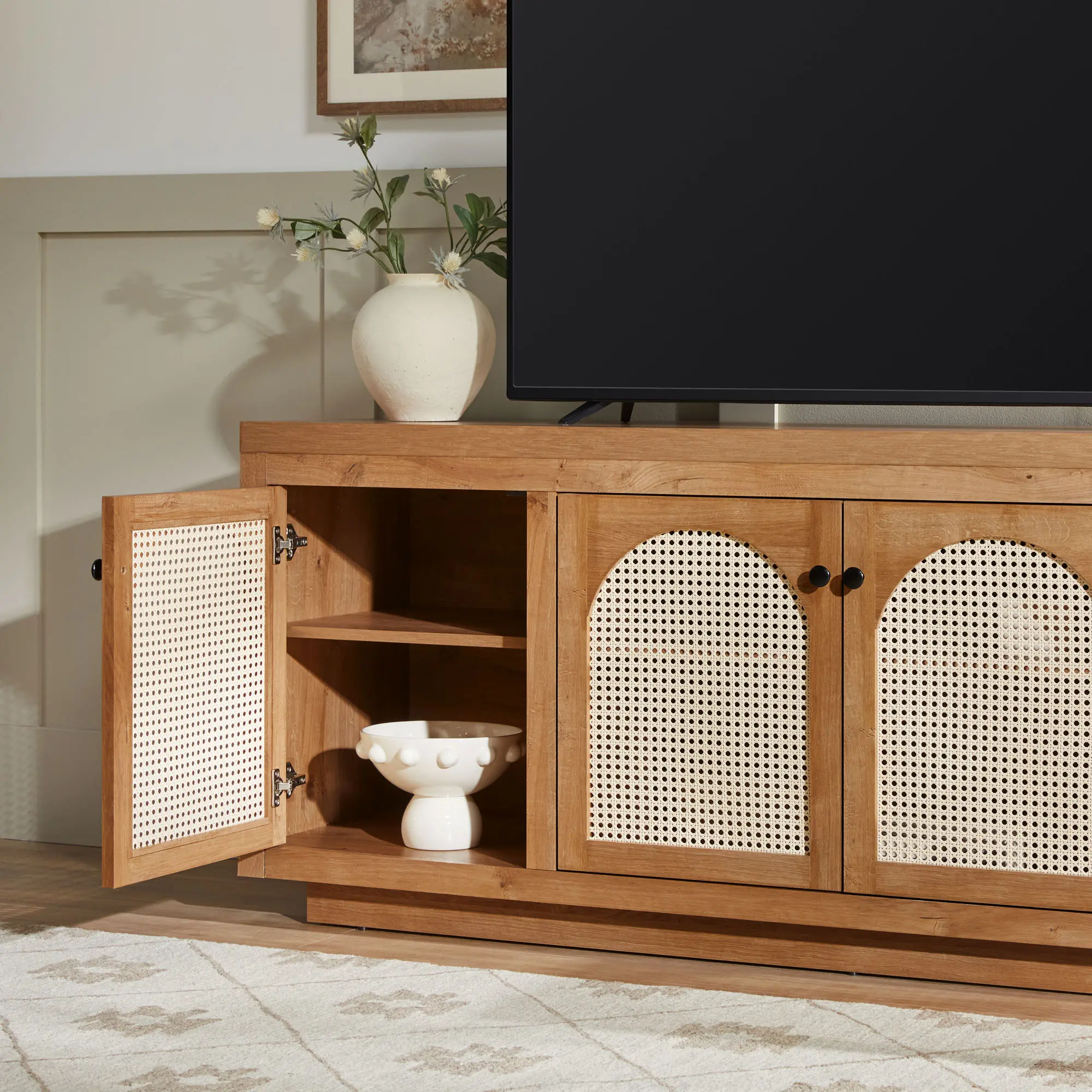 WESAS21704EO1 Sasha English Oak 70  TV Stand with Rattan Doors-7