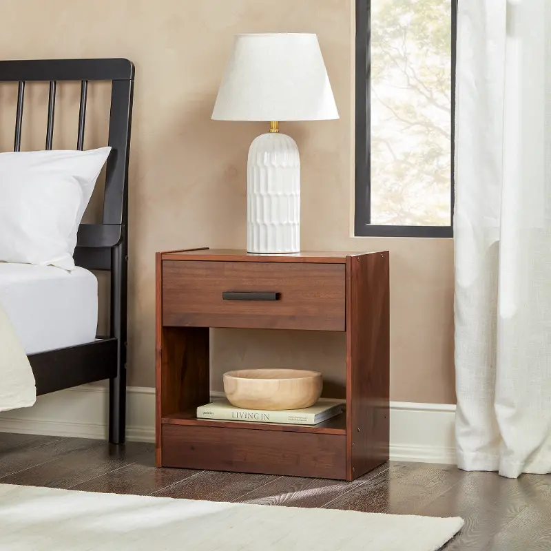 Declan Walnut 1 Drawer Nightstand