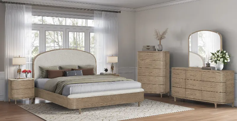 Amore Natural Oak Upholstered Queen Bed