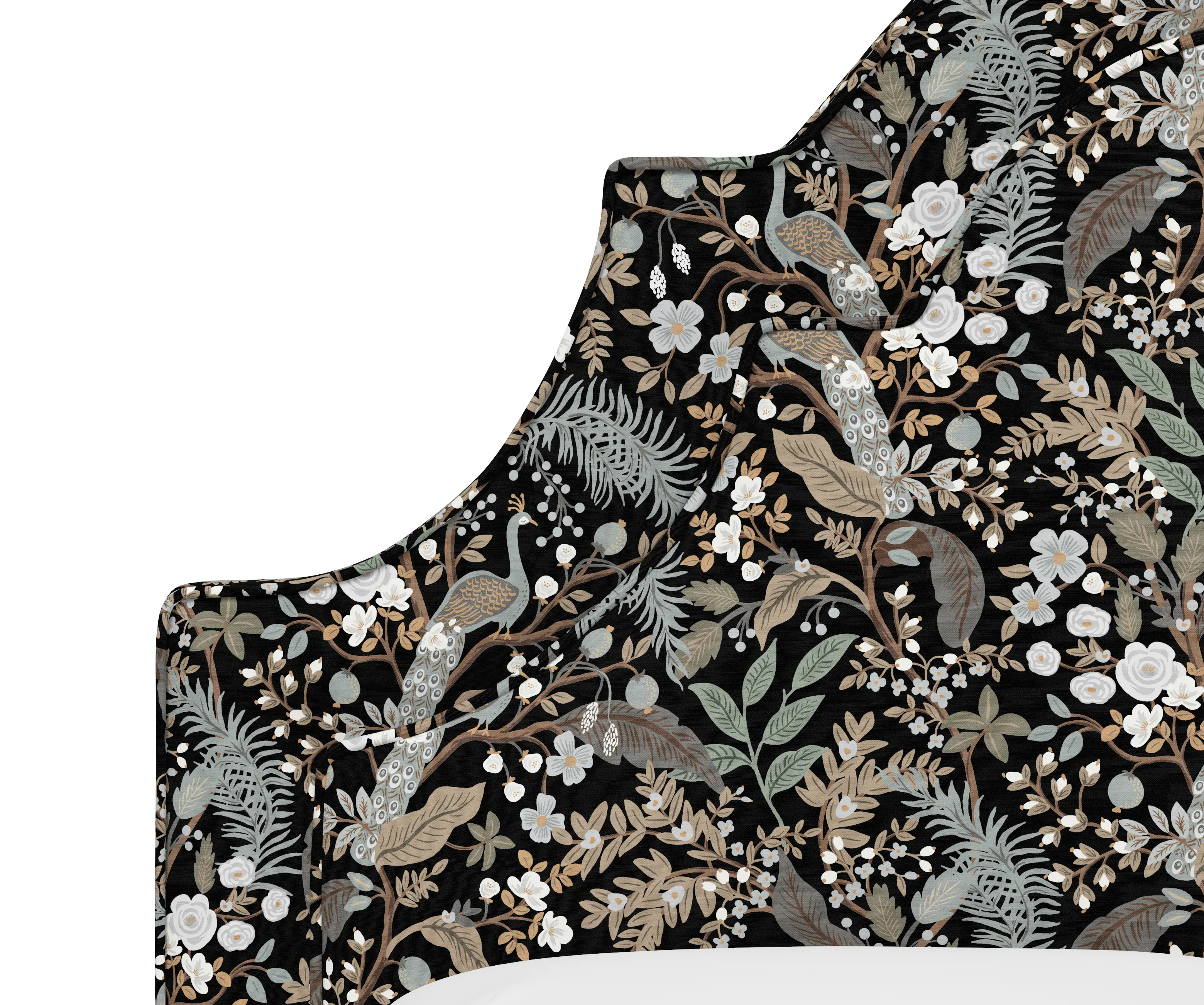 RPC182BEDRPCPCBLKLCB Rifle Paper Co Belmont Peacock Black Queen Bed-5
