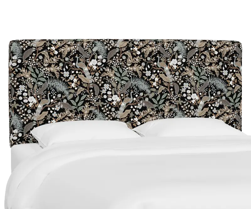 Rifle Paper Co Fairbanks Peacock Black Queen Headboard