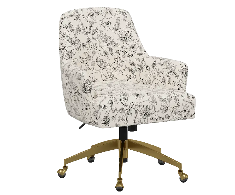 Rifle Paper Co Yvette Aviary Black and Cream Office Chair with Gold Base