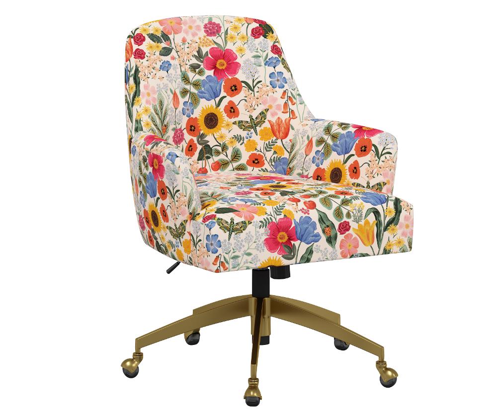 Rifle Paper Co Yvette Blossom Blush Office Chair with Gold Base