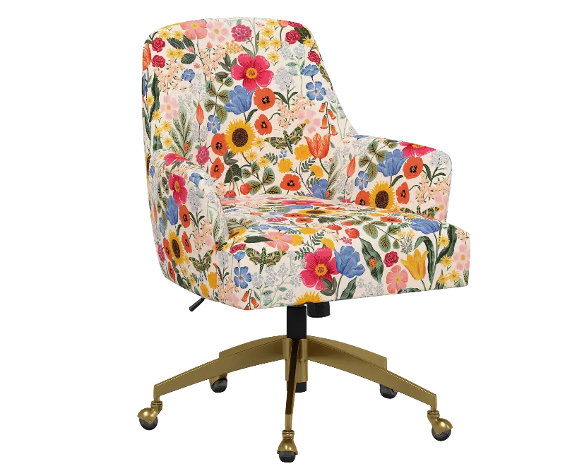 Rifle Paper Co Yvette Blossom Blush Office Chair with Gold Base
