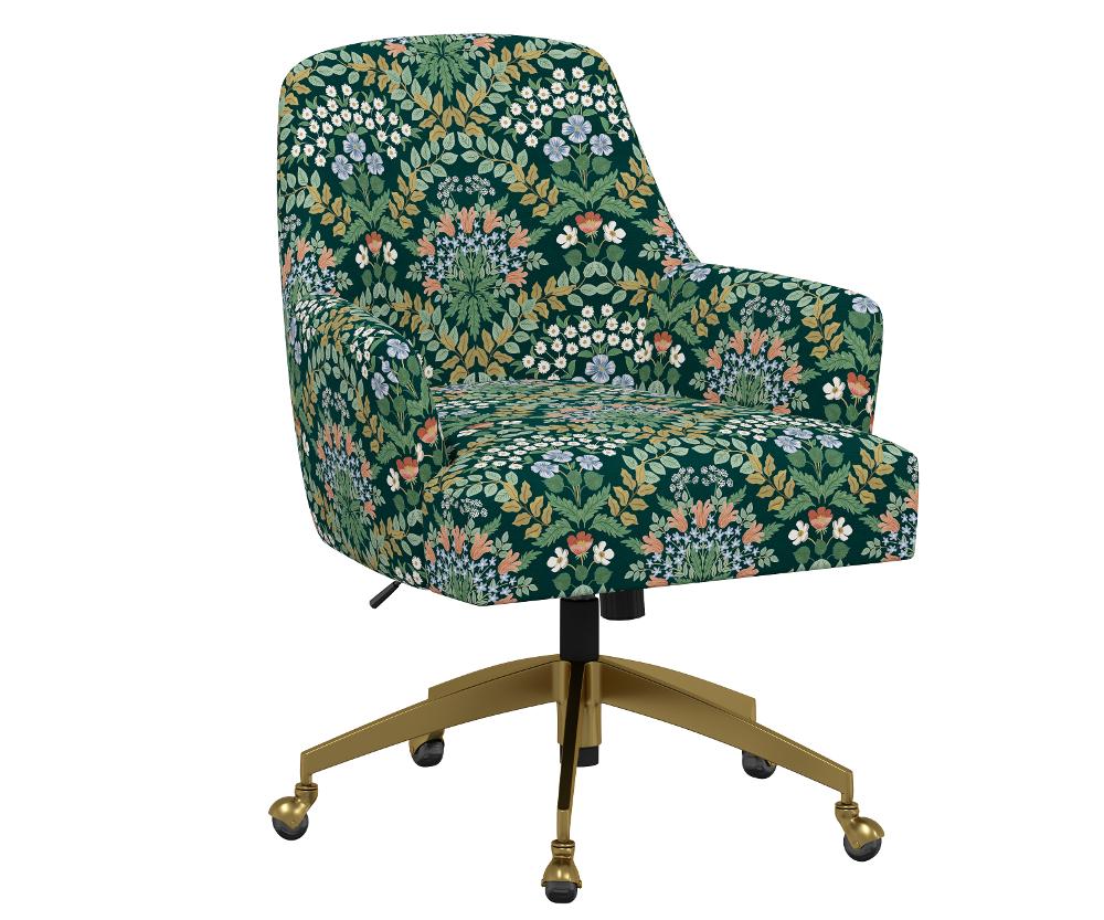 Rifle Paper Co Yvette Bramble Emerald Office Chair with Gold Base