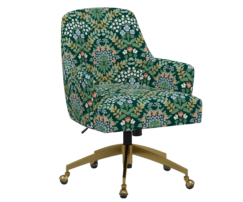 Rifle Paper Co Yvette Bramble Emerald Office Chair with Gold Base