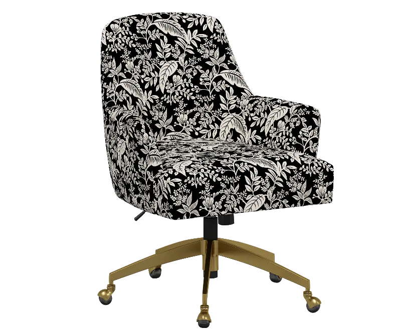 Rifle Paper Co Yvette Canopy Black and Cream Office Chair with Gold Base