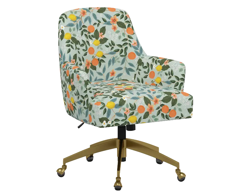 Rifle Paper Co Yvette Citrus Grove Mint Office Chair with Gold Base
