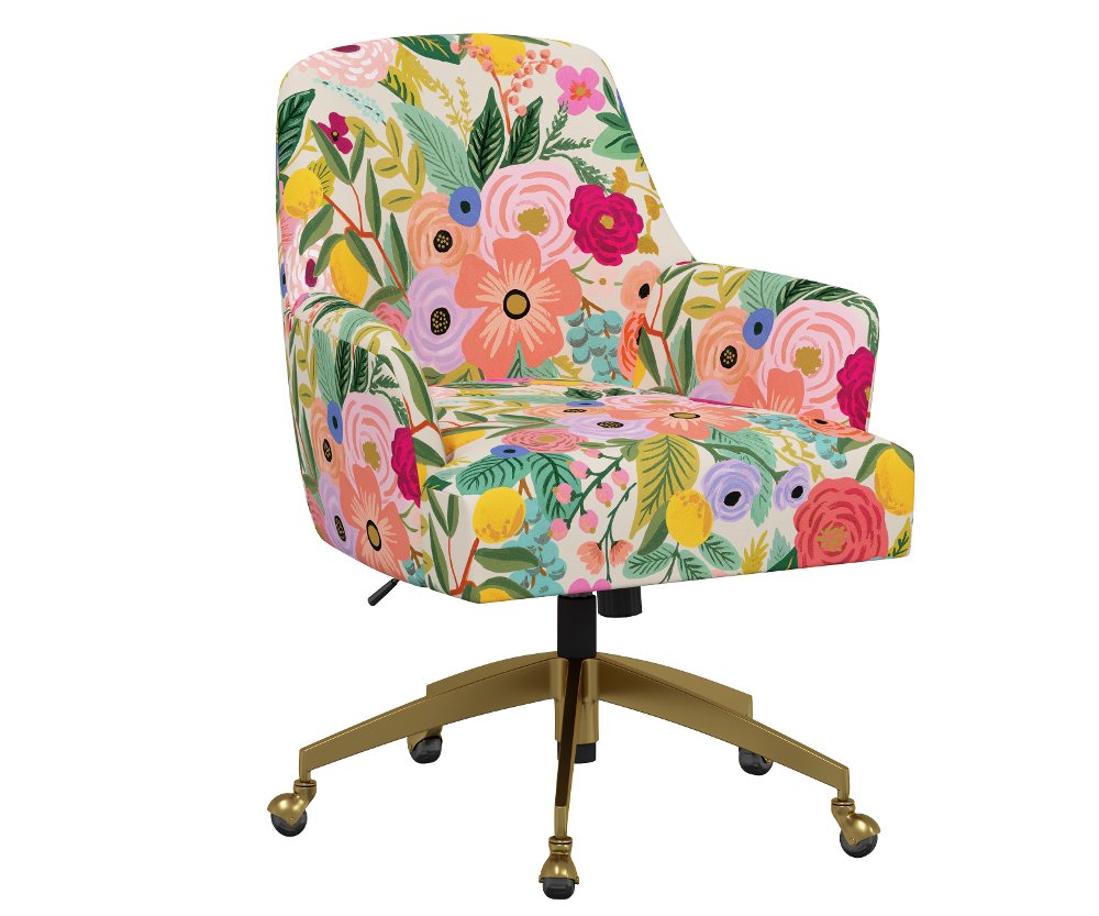 Rifle Paper Co Yvette Garden Party Pink Office Chair with Gold Base