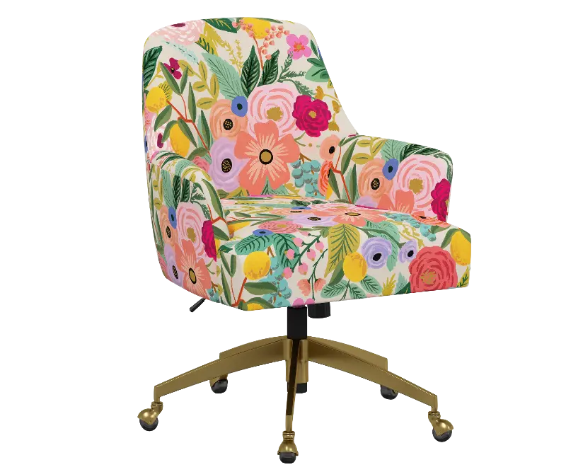 Rifle Paper Co Yvette Garden Party Pink Office Chair with Gold Base