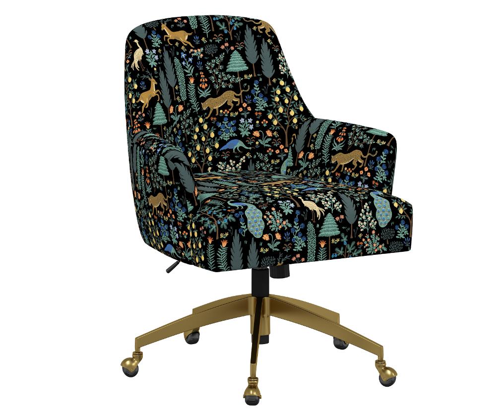 Rifle Paper Co Yvette Menagerie Black Office Chair with Gold Base