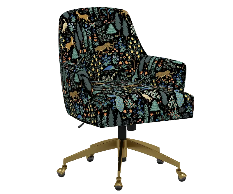 Rifle Paper Co Yvette Menagerie Black Office Chair with Gold Base