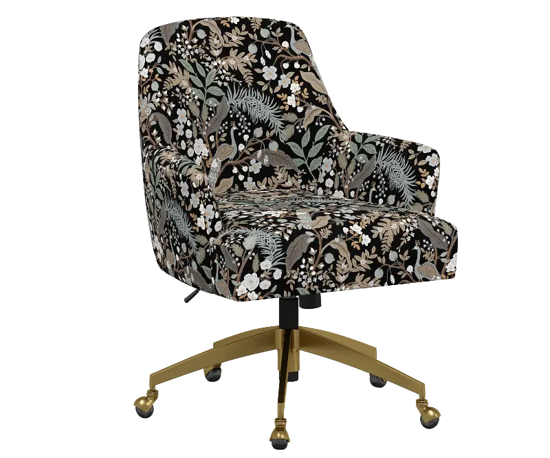 Rifle Paper Co Yvette Peacock Black Office Chair with Gold Base