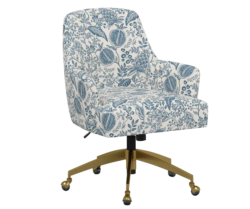 Rifle Paper Co Yvette Pomegranate Blue Office Chair with Gold Base