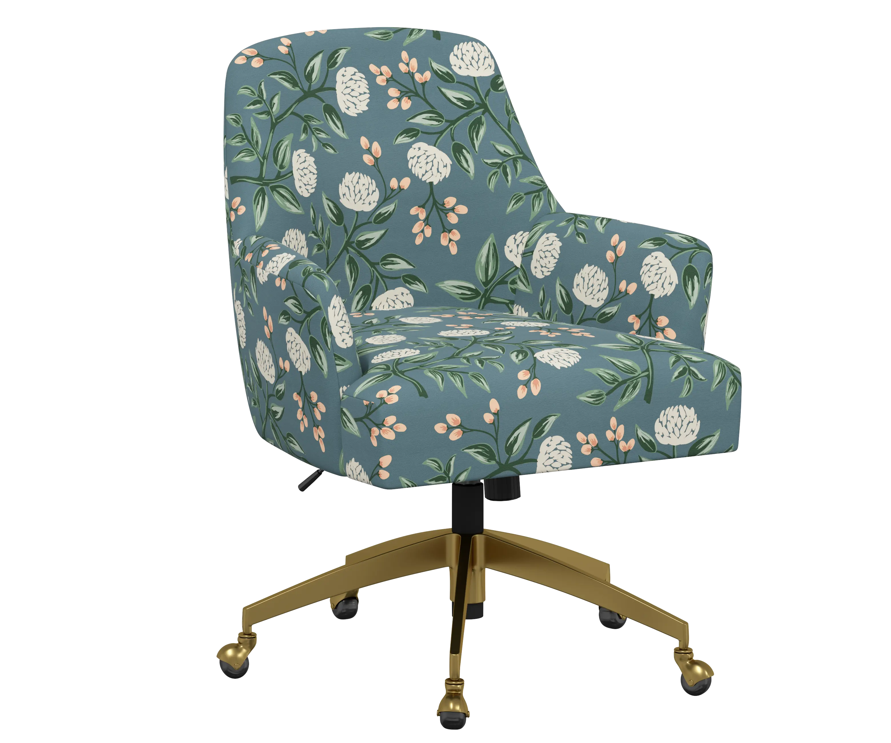 RPC78-9GLDRPCPNEMRLCB Rifle Paper Co Yvette Peonies Emerald Office Chair with Gold Base-2
