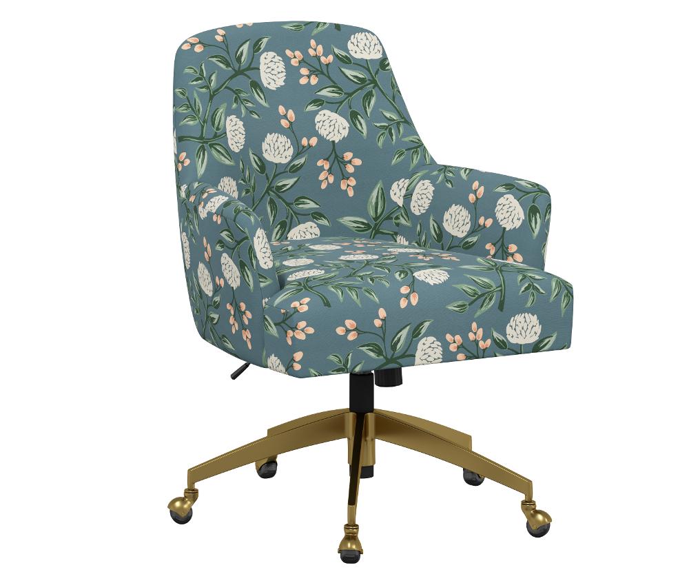 Rifle Paper Co Yvette Peonies Emerald Office Chair with Gold Base