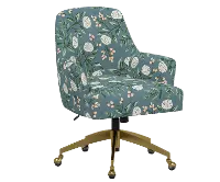 RPC78-9GLDRPCPNEMRLCB Rifle Paper Co Yvette Peonies Emerald Office Chair with Gold Base