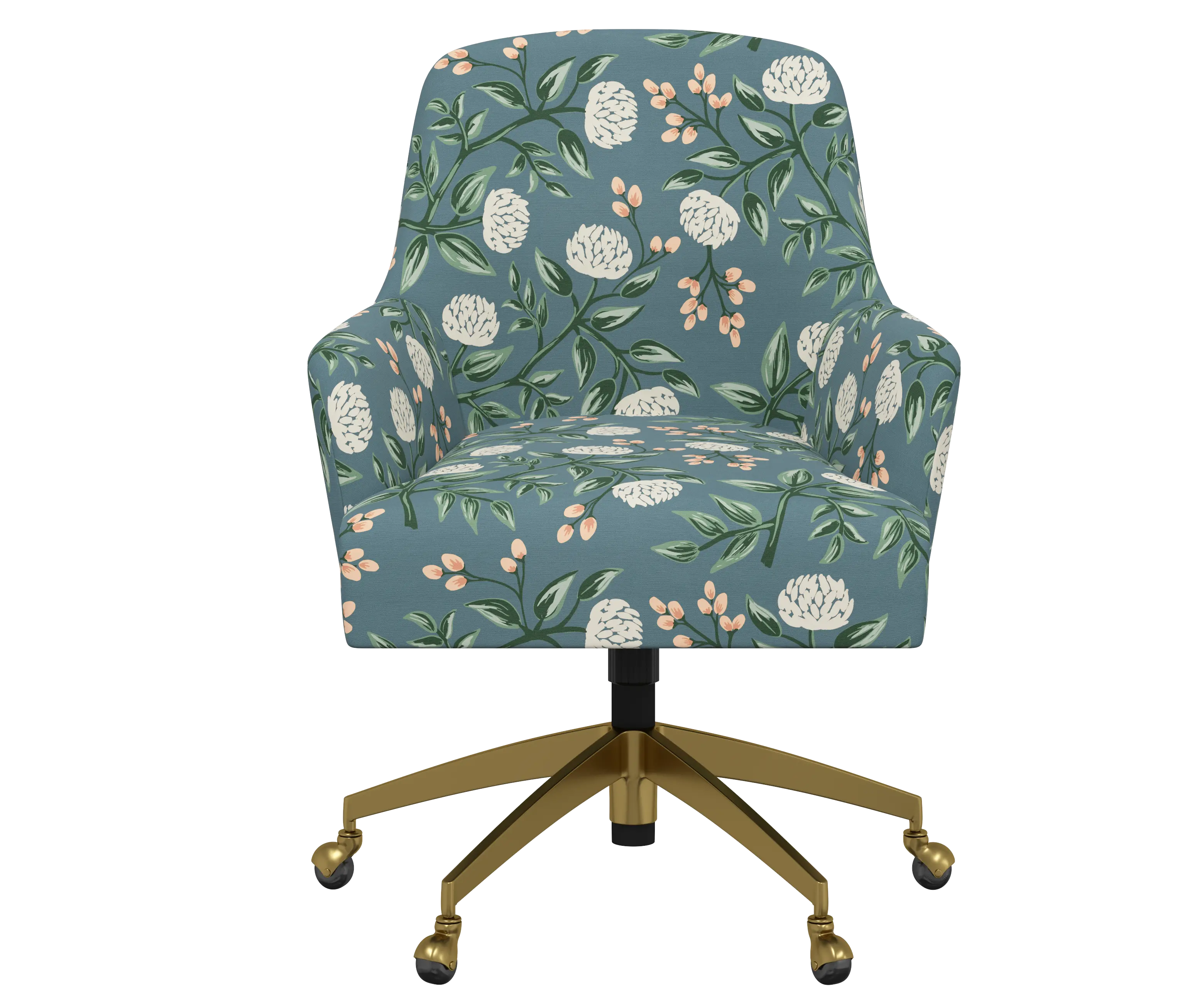 RPC78-9GLDRPCPNEMRLCB Rifle Paper Co Yvette Peonies Emerald Office Chair with Gold Base-1