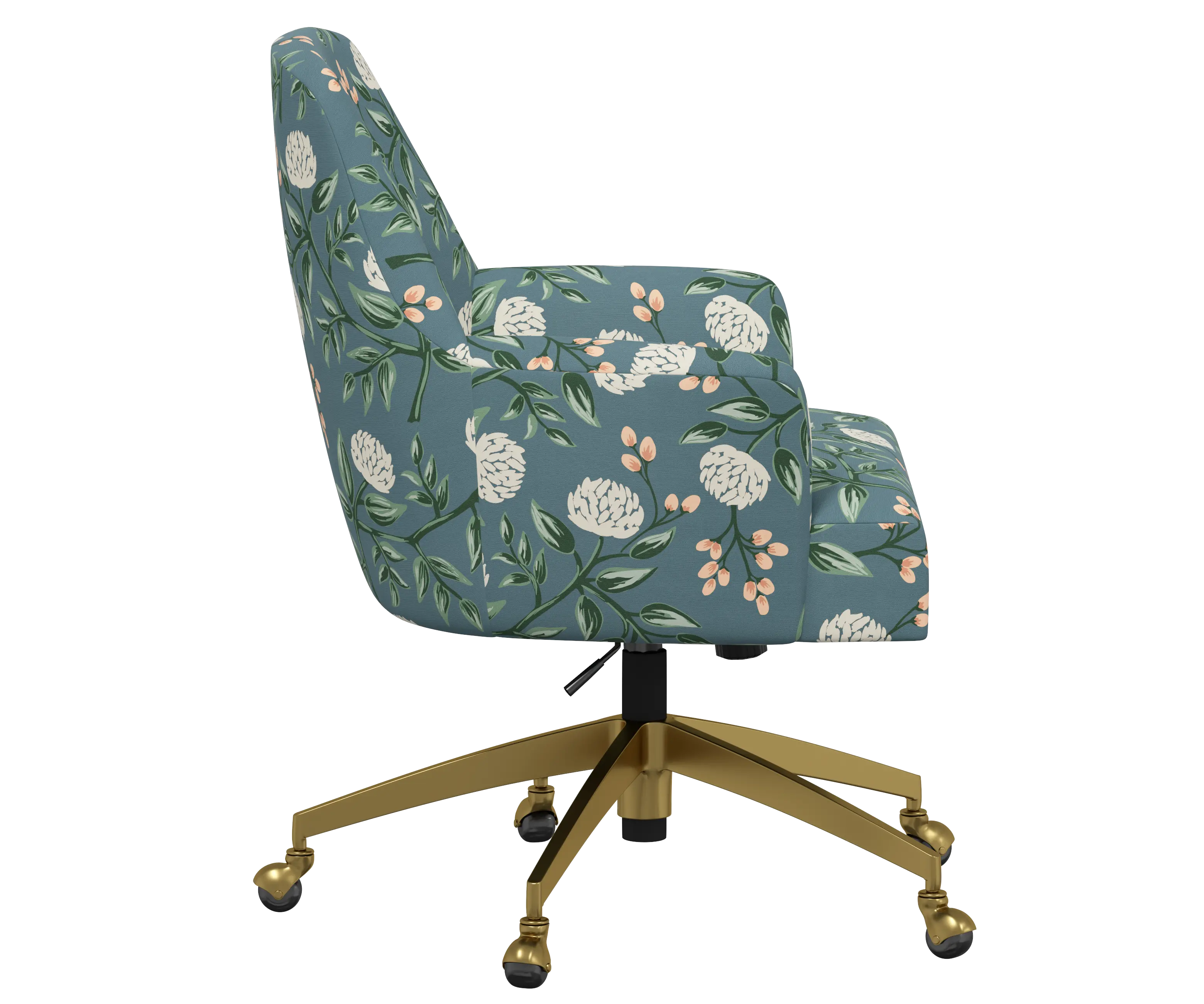 RPC78-9GLDRPCPNEMRLCB Rifle Paper Co Yvette Peonies Emerald Office Chair with Gold Base-3
