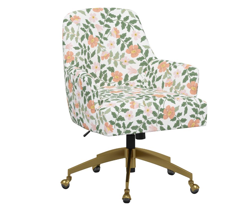 Rifle Paper Co Yvette Primrose Blush and Cream Office Chair with Gold Base