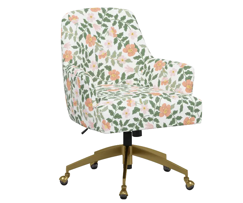 Rifle Paper Co Yvette Primrose Blush and Cream Office Chair with Gold Base